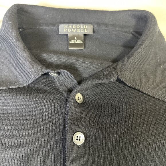 Harold Powell Collared Polo Sweater Large 100% Silk Black Pullover Short Sleeve - Picture 3 of 11